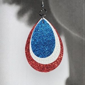 Patriotic American Red White and Blue Faux Leather Dangle Earrings
